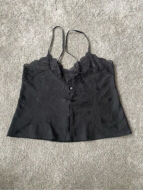 Black Lace-Trim Satin Cami Top